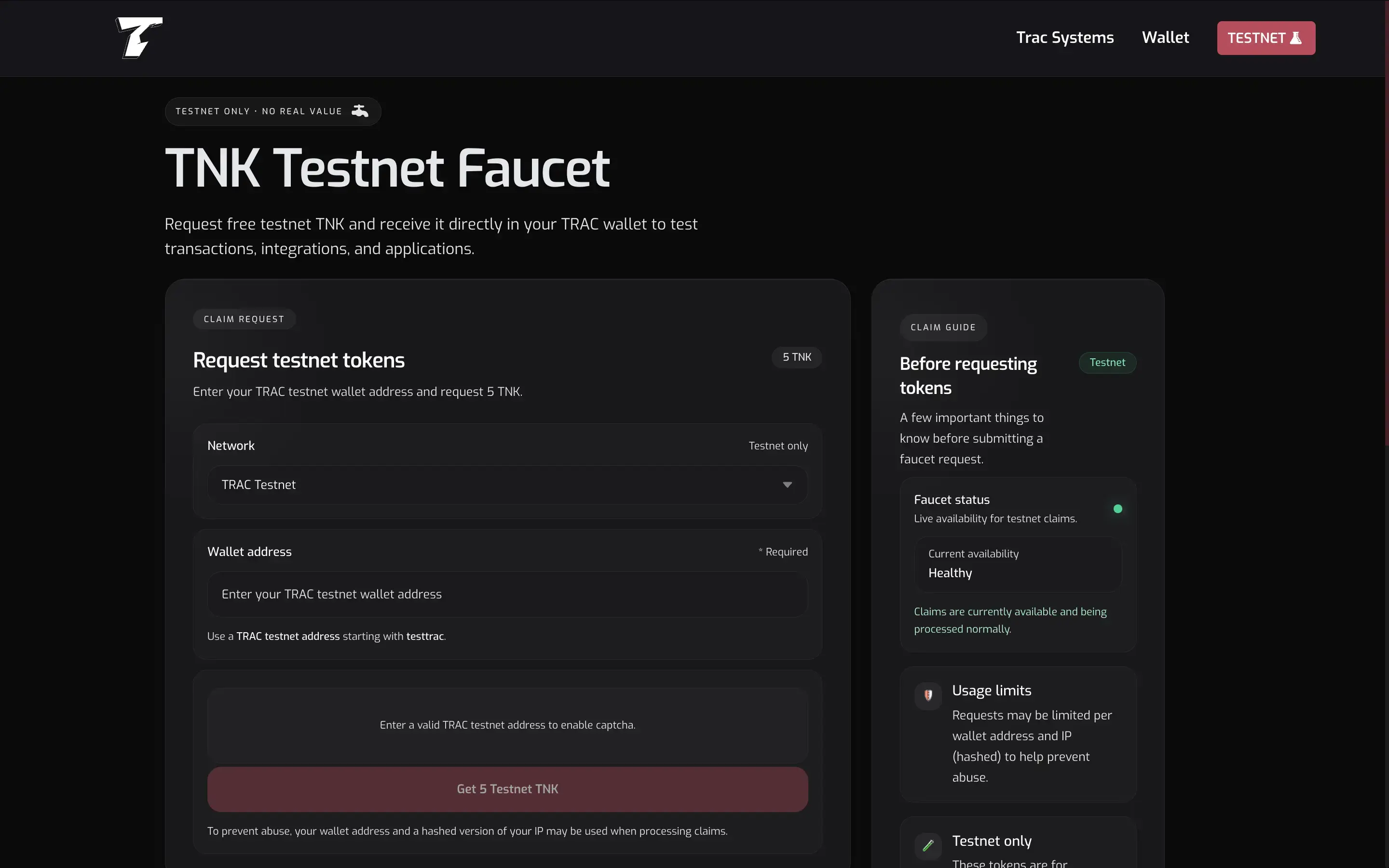 TRAC Faucet project preview